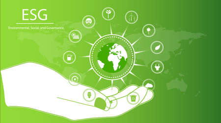 ESG - Environmental, Social and Corporate Governance. social and management problems with icons. Vectorのイラスト素材