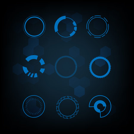 Circle technology elements set. Futuristic hud interface concept.Blue overlay style.のイラスト素材