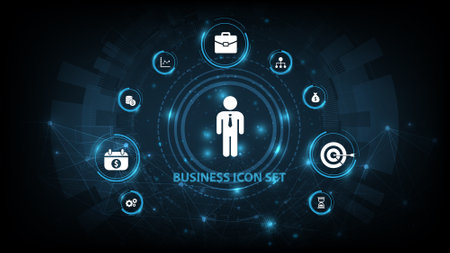 Businessman icon on virtual screen. Business, internet and technology concept.のイラスト素材