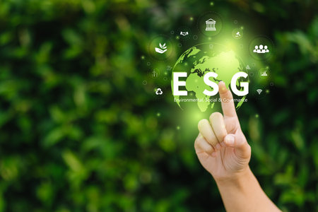 Businesswomen Touching world to Organization Sustainable development environmental. Sustainable business or green company Concept. business responsible environmental,の写真素材