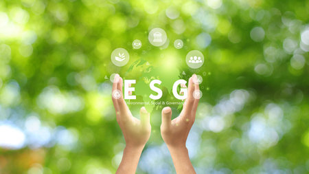 Businesswomen holding world to Organization Sustainable development environmental. Sustainable business or green company Concept. business responsible environmental,の写真素材