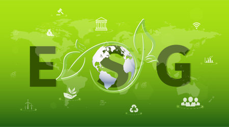 ESG - Environmental, Social and Corporate Governance Banner Information Technology Green Business Icon Renewable environment, society, vectorのイラスト素材