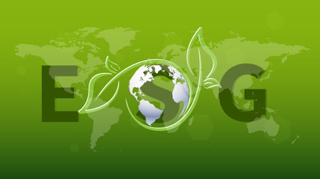 ESG - Environmental, Social and Corporate Governance Banner Information Technology Green Business Icon Renewable environment, society, vectorのイラスト素材