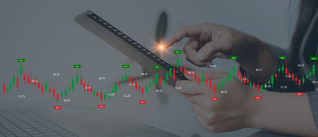 Stock market or forex trading graph chart suitable for financial investment concept. Economy trends background for business idea and all art work design.の写真素材