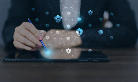 cybersecurity concept, user privacy security and encryption, secure internet access Future technology and cybernetics, screen padlock.の写真素材