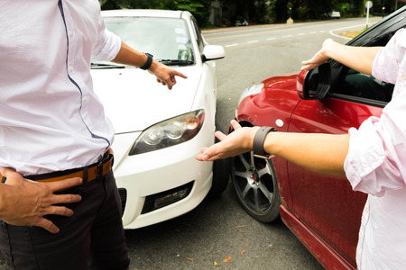 Car crash on the road ,wait insurance claim . Insurance claim concept .