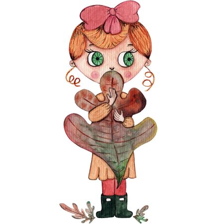 Watercolor Autumn Girl Characterのeditorial素材