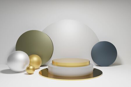 3d rendering of geometric forms. Glossy luxury podium for your design.の写真素材
