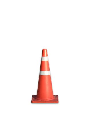 Close up of White orange Traffic cone isolated on a white backgroundの写真素材