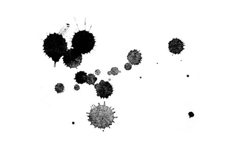 Abstract black ink splash texture Japan style on a white background. Ink drops on white paper.の写真素材