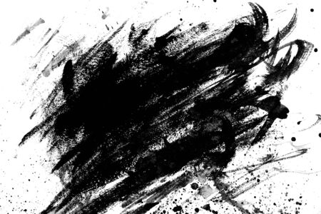 Abstract black ink texture Japan style on a white background. Water color splash. Hand brush ink on white paper.の写真素材