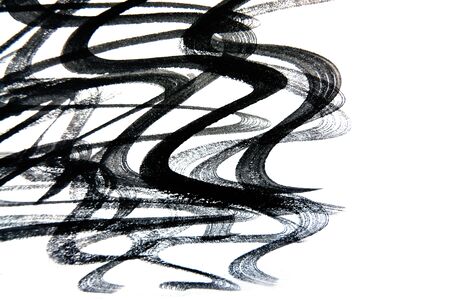 Abstract black ink texture Japan style on a white background. Water color splash. Hand brush ink on white paper.の写真素材