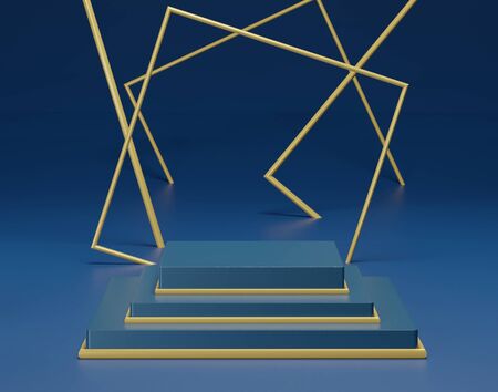3d abstract minimal geometric forms. Glossy luxury podium for your design. Classic blue color of the year 2020. Fashion show stage,pedestal, shopfront. Empty scene for cosmetic show and mock up.の写真素材