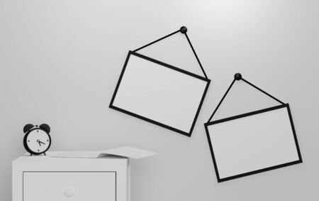 3d render of blank poster frame for mock up  that hanging on the wall with beautiful scene. Creative idea concept.の写真素材