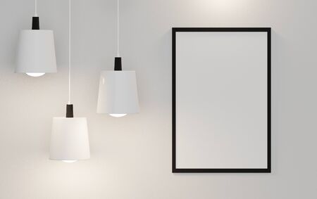 3d render of blank poster frame for mock up  that hanging on the wall with beautiful scene. Creative idea concept.の写真素材