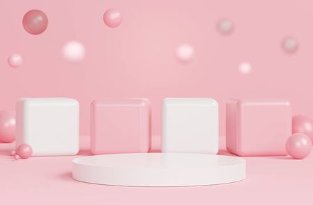 3d abstract minimalist geometric forms. Glossy luxury podium for your design in trendy interior. Fashion show stage,pedestal, shopfront with colorful theme. Empty scene for  mock up.の写真素材