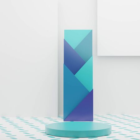 3d abstract minimalist geometric forms. Glossy luxury podium for your design in trendy interior. Fashion show stage,pedestal, shopfront with colorful theme. Empty scene for  mock up.の写真素材