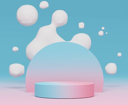 3d abstract minimalist geometric forms. Blue Pink gradients luxury podium for your design with white...
