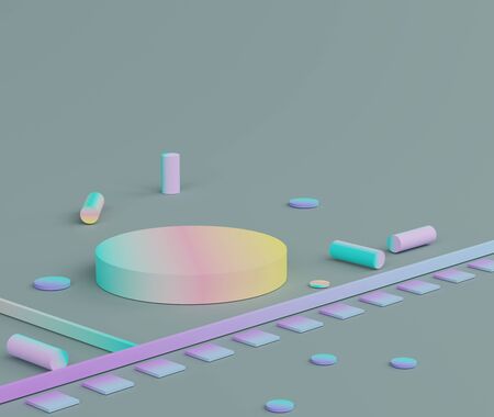 3d abstract minimalist geometric forms. Luxury podium display for your design. Fashion show stage,pedestal, shopfront with colorful theme. Empty scene for  product presentation.の写真素材