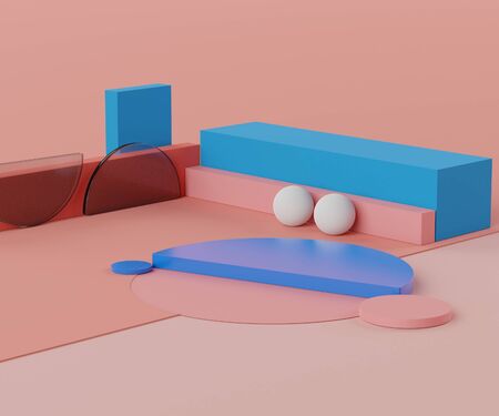 3d abstract minimalist geometric forms. Pink coral luxury podium display for your design. Fashion...