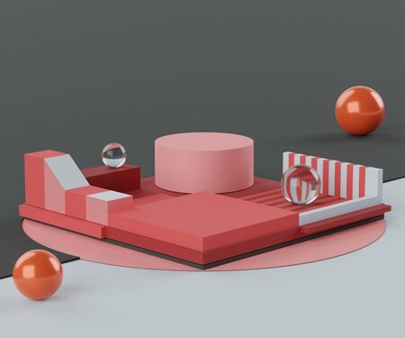 3d abstract minimalist geometric forms. Pink coral luxury podium display for your design. Fashion...
