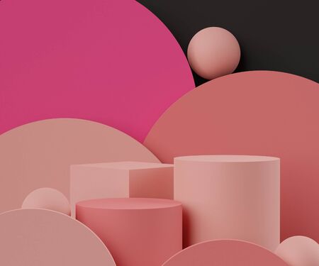 3d abstract minimalist geometric forms. Luxury podium display in  Black Pink coral color theme....