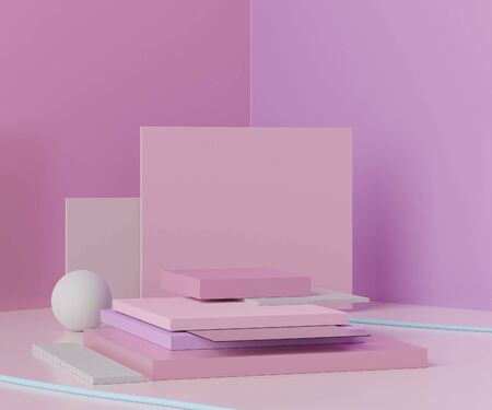 3d geometric forms. Minimal scene with podium. Empty platforms, stage,pedestal, and shopfront for mock up. Blank space for  product display. Abstract background for cosmetic advertising. Clean design.の写真素材