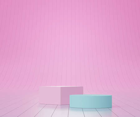 3d geometric forms. Minimal scene with podium. Empty platforms, stage,pedestal, and shopfront for mock up. Blank space for  product display. Abstract background for cosmetic advertising. Clean design.の写真素材