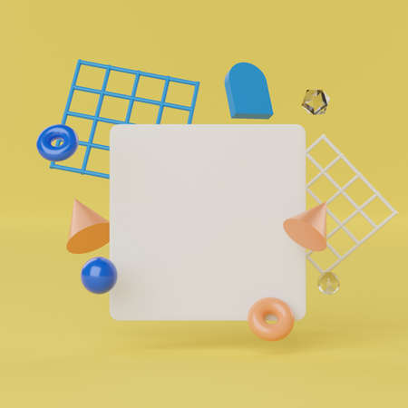 3d render scene of abstract geometric shapes for mock up and display products in fashion background theme. Creative idea concept. Luxury clean design. Blank white banner for advertising.の写真素材