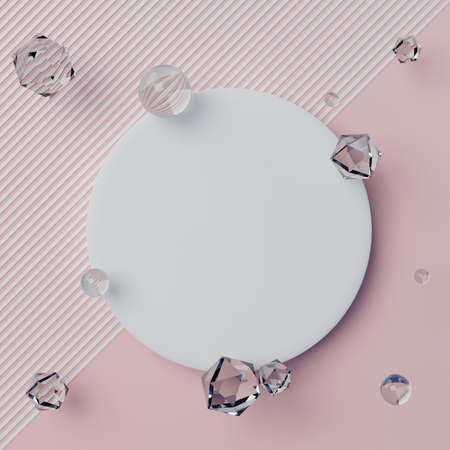 3d render scene of abstract geometric shapes for mock up and display products in fashion background theme. Creative idea concept. Luxury clean design. Blank white banner for advertising.の写真素材