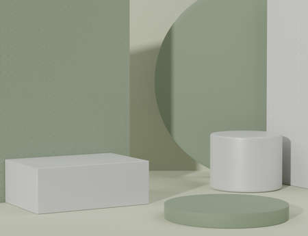 3d rendering of empty Podium in pastel color. Blank pedestal and shopfront with clean design. Minimal scene for  product display. Abstract stand background for cosmetic advertising.の写真素材