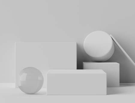 3d rendering of empty box Podium in marble white color . Blank pedestal and shopfront with clean design. Minimal scene for  product display. Abstract stand background for cosmetic advertising.の写真素材