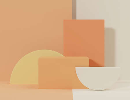3d rendering of empty Podium in pastel color. Blank pedestal and shopfront with clean design. Minimal scene for  product display. Abstract stand background for cosmetic advertising.の写真素材
