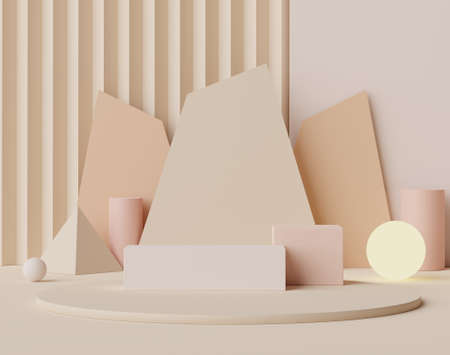 3d geometric forms. Blank podium display in pastel color. Minimalist pedestal or showcase scene for present product and mock up. Abstract background for cosmetic advertising.の写真素材