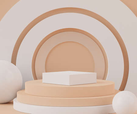 Abstract background of empty podium display for products and cosmetic presentation and mock up. Pastel cream colors pedestal or showcase with minimal geometry shapes. Colorful scene. 3d renderingの写真素材