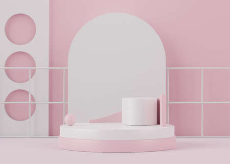 3d rendering of pink coral minimal displays podium or pedestal for mock up and products presentation with abstract simple geometric shapes background.の写真素材