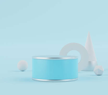 Abstract background of empty podium display for products and cosmetic presentation and mock up. Pastel cream colors pedestal or showcase with minimal geometry shapes. Colorful scene. 3d renderingの写真素材