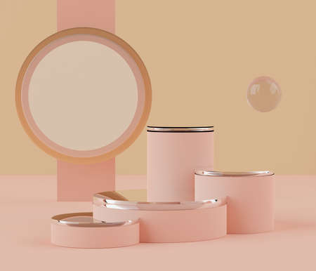 3d geometric shapes. Blank podium display in pastel color. Minimalist pedestal or showcase scene for present product and mock up. Abstract background for cosmetic advertising. Clean design concept.の写真素材