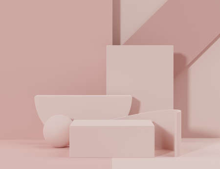 3d rendering of pink coral minimal displays podium or pedestal for mock up and products presentation with abstract simple geometric shapes background.の写真素材