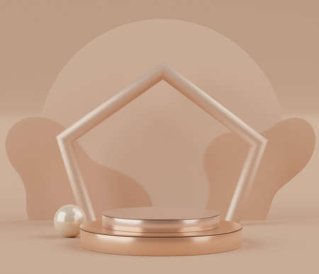 Abstract pastel simple geometric shapes with minimal displays podium or pedestal for mock up and products presentation  background. Vacant platform scene for commercial advertising. 3D rendering.の写真素材