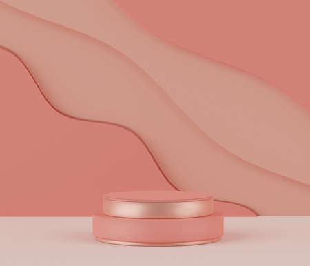 3d rendering of pink coral minimal displays podium or pedestal for mock up and products presentation with abstract simple geometric shapes background.の写真素材