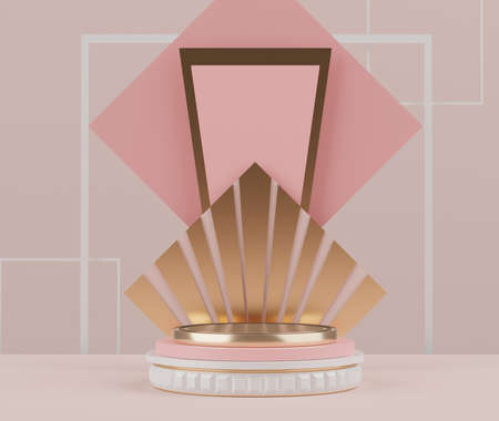 3d rendering of pink coral minimal displays podium or pedestal for mock up and products presentation with abstract simple geometric shapes background.の写真素材