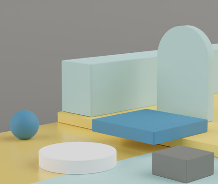3d rendering of Earth tones minimal displays podium or pedestal for mock up and products presentation with abstract simple geometric shapes background. Muted saturated color.の写真素材