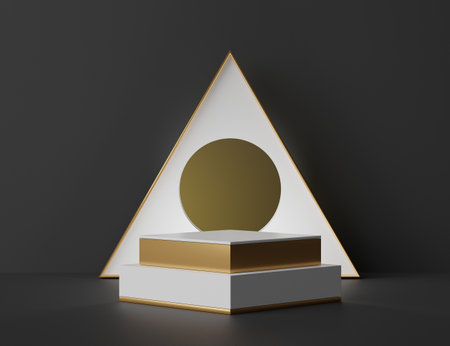 3d rendering geometric forms. Blank podium display in white marble color. Minimalist pedestal or showcase scene for present product and mock up. Abstract background for cosmetic advertising.の写真素材