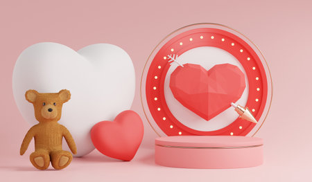 3d rendering of minimal scene of blank podium with Valentine's Day theme. Display stand for product...