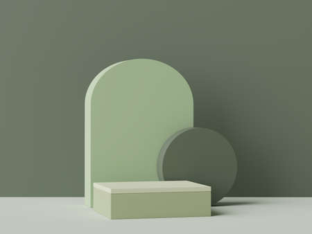 3d rendering of minimal scene of white blank podium with earth tones color theme. Display stand for product presentation mock up and cosmetic advertising. Cylinder stage in ornament simple design.の写真素材