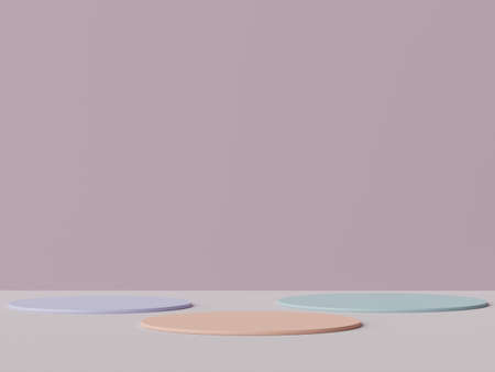 3d rendering of minimal scene of white blank podium with earth tones color theme. Display stand for product presentation mock up and cosmetic advertising. Cylinder stage in ornament simple design.の写真素材