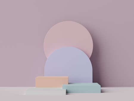 3d rendering of minimal scene of white blank podium with earth tones color theme. Display stand for product presentation mock up and cosmetic advertising. Cylinder stage in ornament simple design.の写真素材