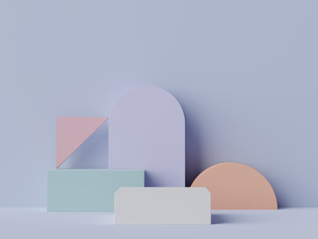 3d rendering of minimal scene of white blank podium with earth tones color theme. Display stand for product presentation mock up and cosmetic advertising. Cylinder stage in ornament simple design.の写真素材