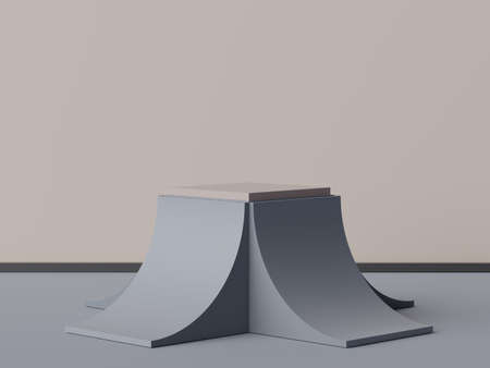 3d rendering of minimal scene of white blank podium with earth tones color theme. Display stand for product presentation mock up and cosmetic advertising. Cylinder stage in ornament simple design.の写真素材